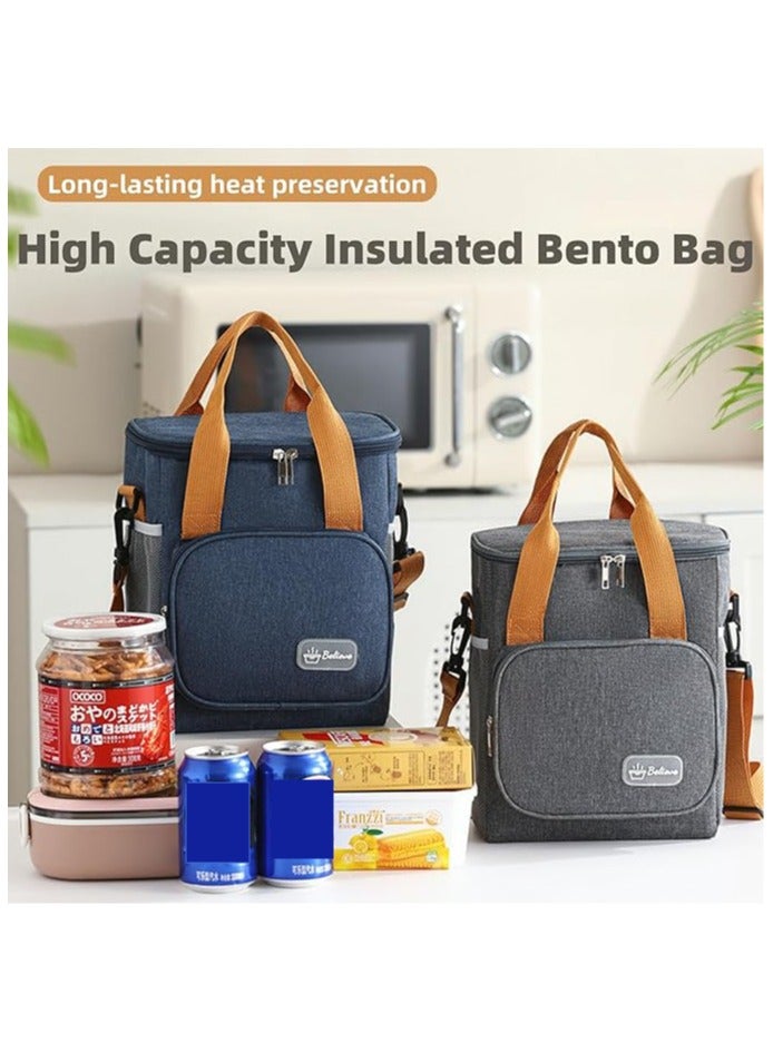 Beauenty Reusable Lunch Box Insulated Lunch Bag Large Cooler Tote Bag for Adult,Men,Women, Double Deck Cooler Handbags for Office/Picnic/Fishing/School-22 * 15 * 25cm-blue - Image 3