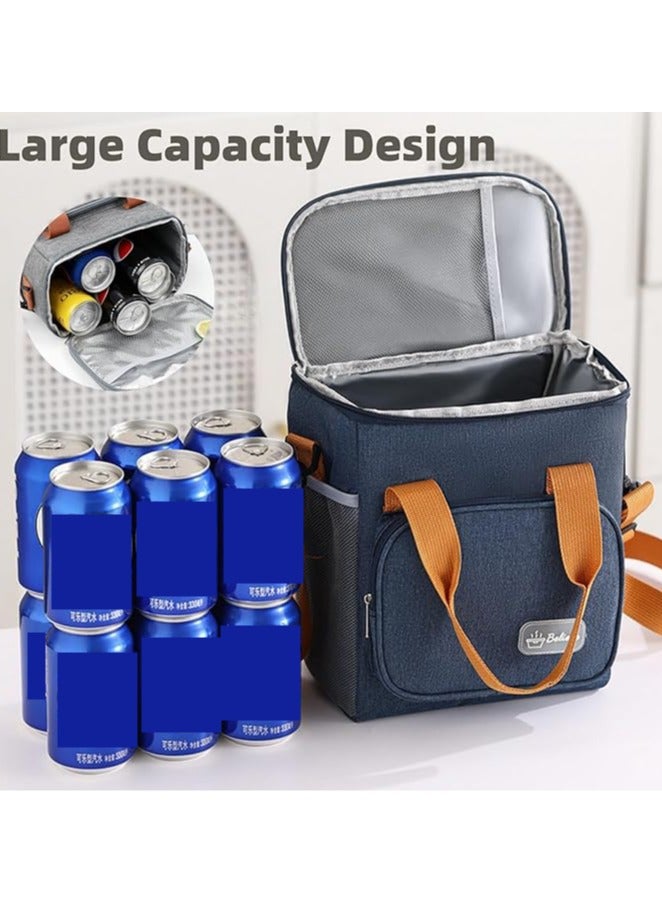 Beauenty Reusable Lunch Box Insulated Lunch Bag Large Cooler Tote Bag for Adult,Men,Women, Double Deck Cooler Handbags for Office/Picnic/Fishing/School-22 * 15 * 25cm-blue - Image 4