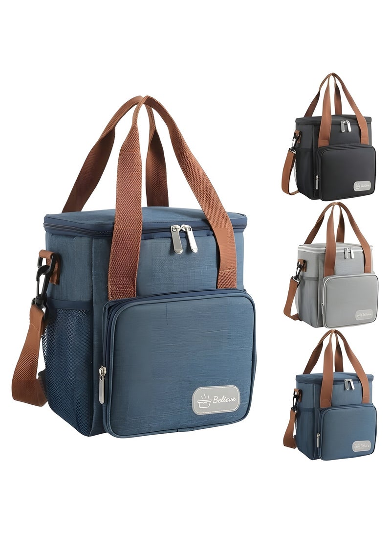 Beauenty Reusable Lunch Box Insulated Lunch Bag Large Cooler Tote Bag for Adult,Men,Women, Double Deck Cooler Handbags for Office/Picnic/Fishing/School-22 * 15 * 25cm-blue - Image 1