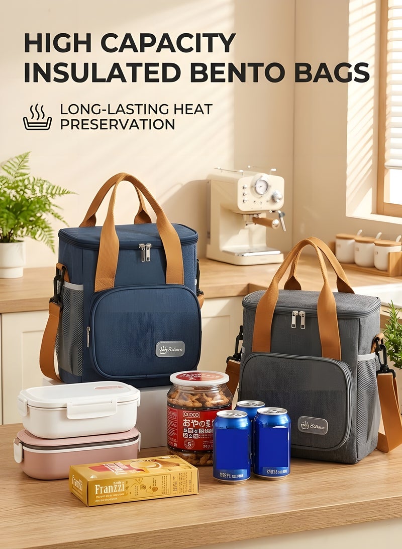 Beauenty Reusable Lunch Box Insulated Lunch Bag Large Cooler Tote Bag for Adult,Men,Women, Double Deck Cooler Handbags for Office/Picnic/Fishing/School-22 * 15 * 25cm-blue - Image 3