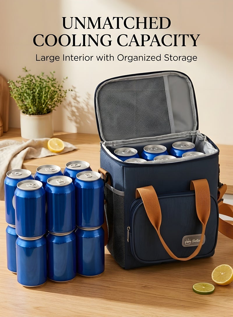 Beauenty Reusable Lunch Box Insulated Lunch Bag Large Cooler Tote Bag for Adult,Men,Women, Double Deck Cooler Handbags for Office/Picnic/Fishing/School-22 * 15 * 25cm-blue - Image 4