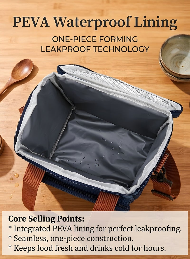 Beauenty Reusable Lunch Box Insulated Lunch Bag Large Cooler Tote Bag for Adult,Men,Women, Double Deck Cooler Handbags for Office/Picnic/Fishing/School-22 * 15 * 25cm-blue - Image 5