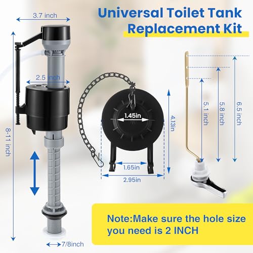 Saillong Universal Toilet Flusher Replacement Kit Fill Valve 2Inch Flapper Side Mount Handle Lever WaterSaving Adjustable Toilet Repair Kit Inside Tank Easy to Install2 SetDark Grey Black - Image 3