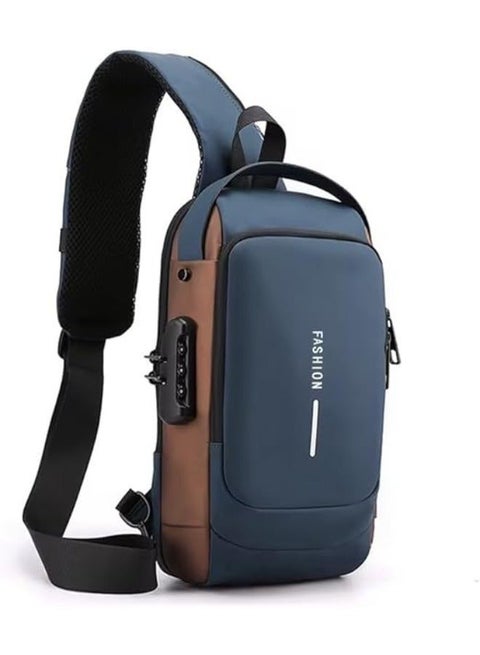 Casual backpack with USB strap, anti-theft and waterproof, for chest and shoulder use.