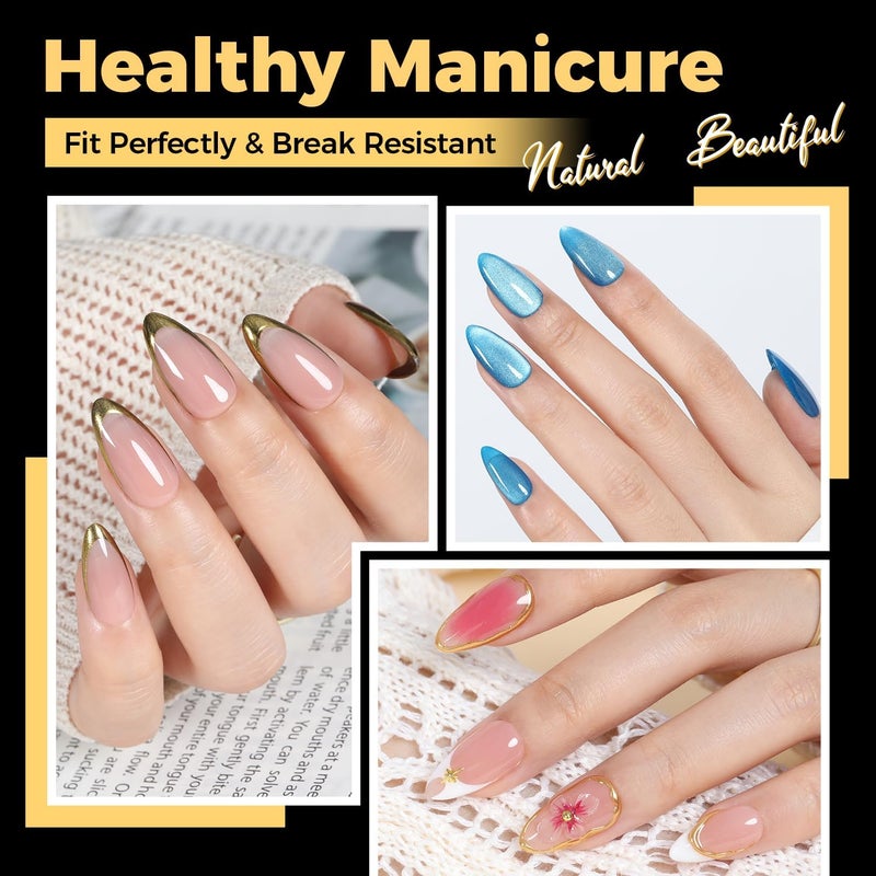 UNA GELLA Almond Gel Nail Tips 600 Pcs Pre Etched Medium Almond Shaped Nails Full Cover Press On Nails 12 Sizes Clear Fake Soft Gel Tips for Flat & Curved Nail Bed Extension Home DIY Salon - Image 2
