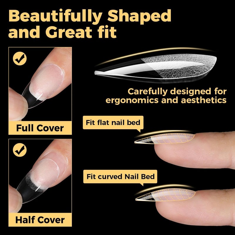 UNA GELLA Almond Gel Nail Tips 600 Pcs Pre Etched Medium Almond Shaped Nails Full Cover Press On Nails 12 Sizes Clear Fake Soft Gel Tips for Flat & Curved Nail Bed Extension Home DIY Salon - Image 3