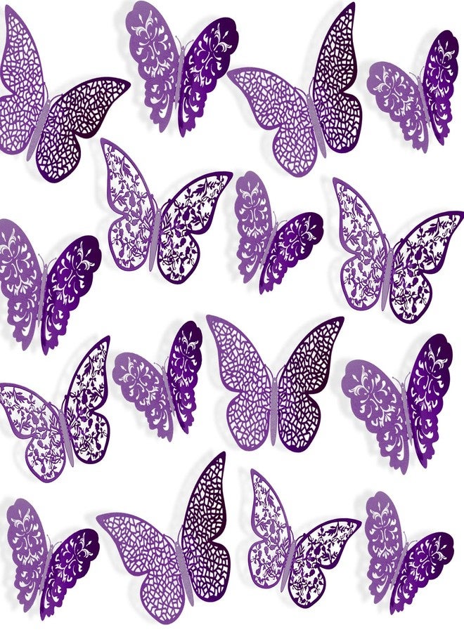 Bememo 72 Pieces 3D Butterfly Wall Decals Sticker Wall Decal Decor Art Decorative Sticker 3 Sizes for Room Home Nursery Classroom Offices Kids Girl Boy Bedroom Bathroom Living Room Decor (Purple) - Image 1