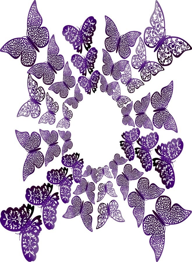 Bememo 72 Pieces 3D Butterfly Wall Decals Sticker Wall Decal Decor Art Decorative Sticker 3 Sizes for Room Home Nursery Classroom Offices Kids Girl Boy Bedroom Bathroom Living Room Decor (Purple) - Image 3