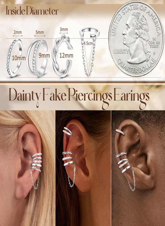 Florideco 4Pcs Ear Cuffs Non-Piercing for Women Dainty 14K Gold Plated Clip On Cartilage Earrings Hypoallergenic Huggie Hoop Cuffs Fake Earings for Non Pierced Ears, Brass, Cubic Zirconia - Image 5