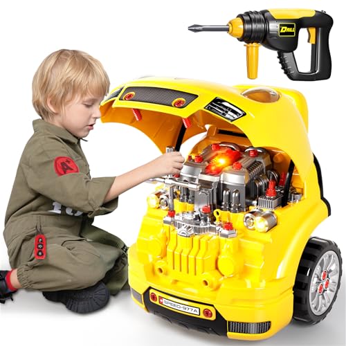 Deejoy Large Truck Builder Kit for Toddlers 35 Kids Mechanic Workshop Set with Light and Sound Removable Engine Yellow 153x187inch - Image 1
