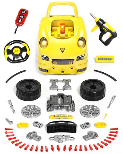Deejoy Large Truck Builder Kit for Toddlers 35 Kids Mechanic Workshop Set with Light and Sound Removable Engine Yellow 153x187inch - Image 5