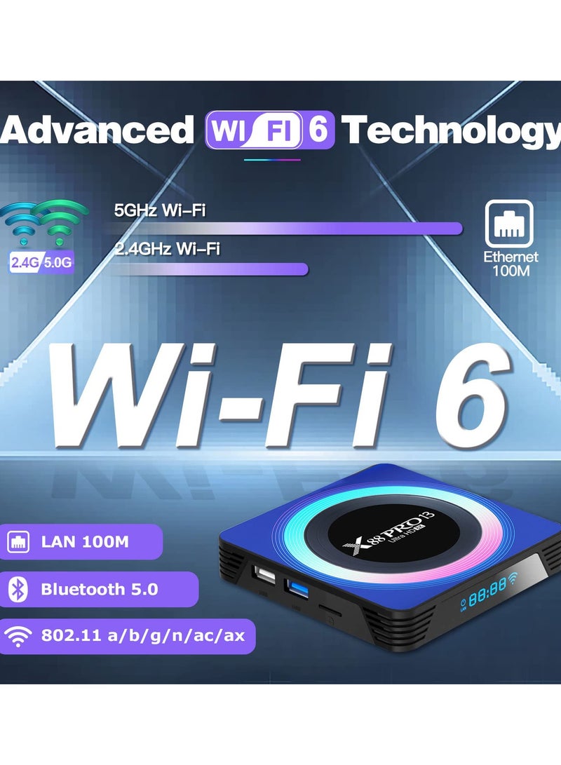 Joshberg Android TV Box 13.0, 2025 Android TV Box 4GB RAM 32GB ROM 6K 8K Wi-Fi 6, X88PRO 13 TV Box Android RK3528 Quad-Core 2.4G/5G Wi-Fi Bluetooth 5.0 USB 3.0 Android Box - Image 4