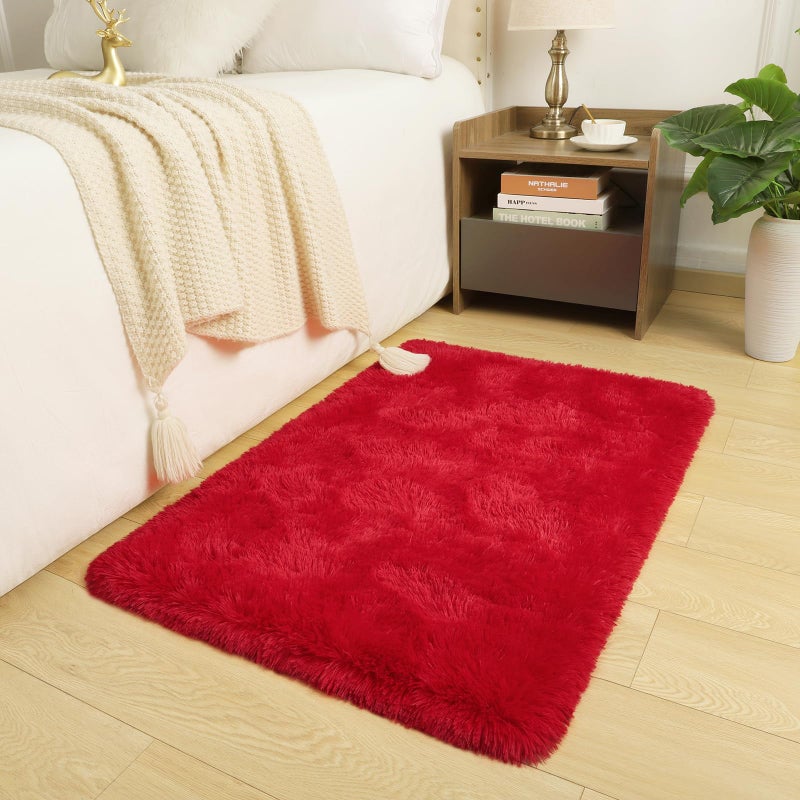 DETUM Red Rug for Girls Bedroom 2x3  Fluffy Floor Rugs for Living Room Indoor Home Small Rug for Entryway Hallyway Kitchen Bedside Soft Kids Room Rugs Furry and Washable Dorm Rug for College Room Decor - Image 2