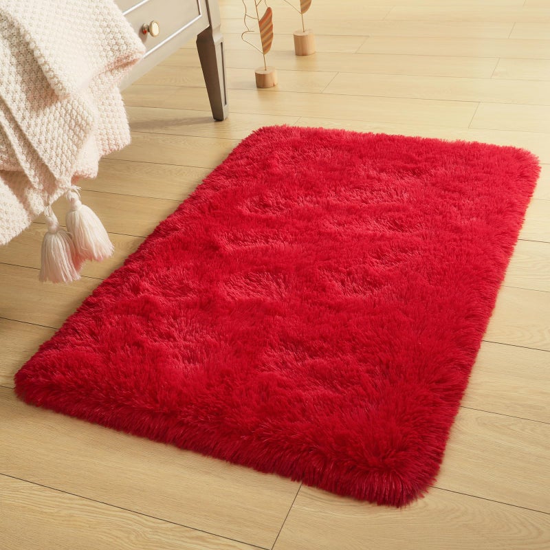 DETUM Red Rug for Girls Bedroom 2x3  Fluffy Floor Rugs for Living Room Indoor Home Small Rug for Entryway Hallyway Kitchen Bedside Soft Kids Room Rugs Furry and Washable Dorm Rug for College Room Decor - Image 4