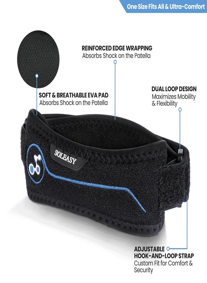 SOLEASY Patella Knee Strap, 2-Pack Knee Support Band for Knee Pain Relief, Adjustable Knee Brace for Running, Jumping, Gym, Hiking, Patellar Tendon Support Strap for Men & Women - Black - Image 2