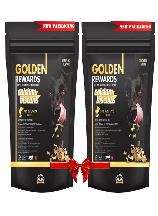 BLACK DOG Treats for Dogs Calcium Biscuits with Candy Mix Treats for Puppies & Adult Dogs, 2 Pack= 900GM (Buy 1 Get 1 Free) - Image 1