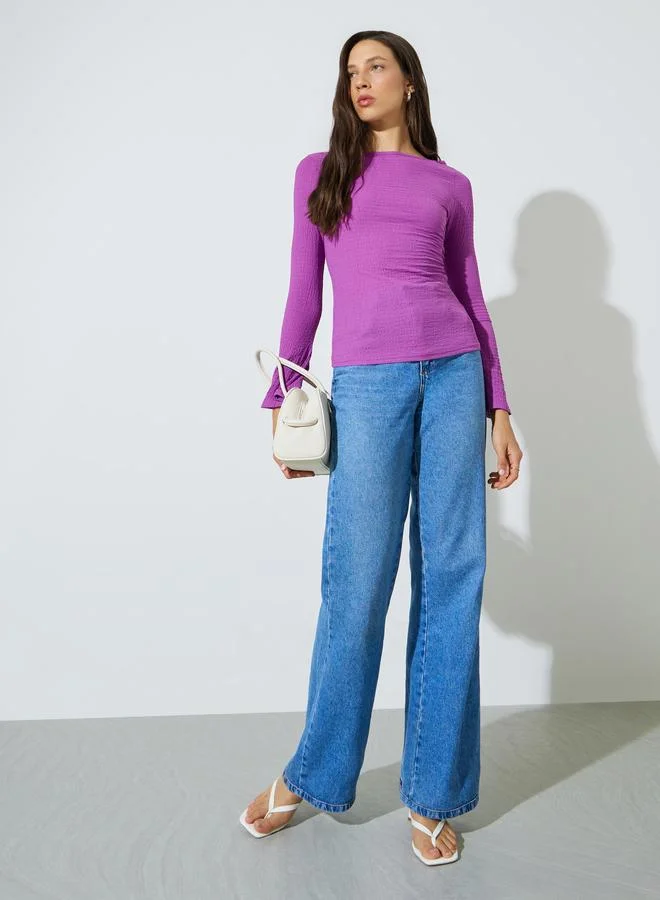 ستايلي Purple Boat Neck Textured Knit Top