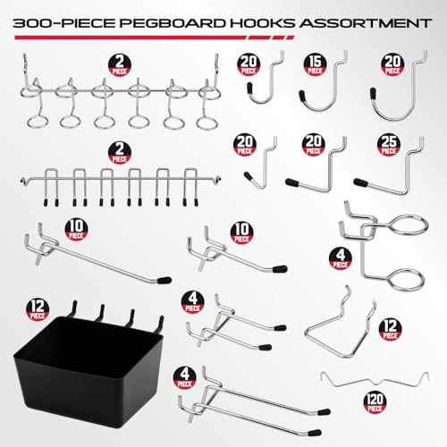 SEDY 300-Piece Pegboard Hook Set, Pegboard Organizer Accessories for Hanging, Durable Metal Hooks for Tool Organization, Garage, Workshop, and Craft Storage - Image 5