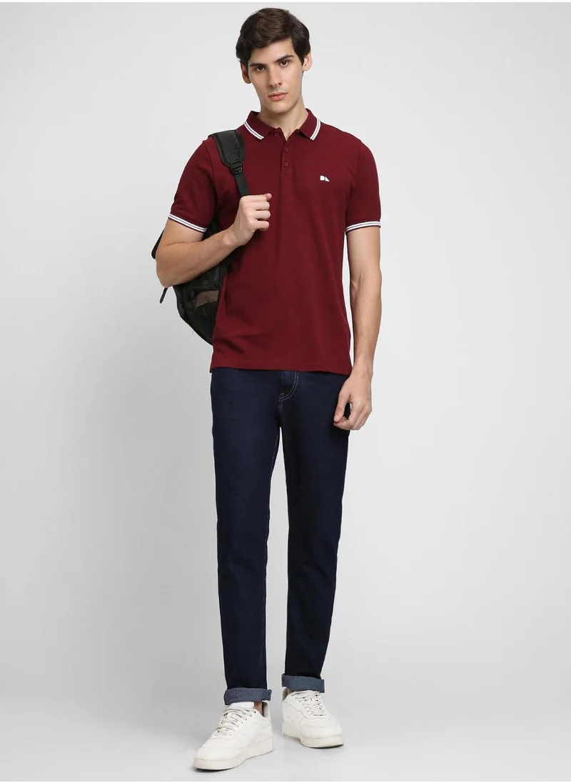 Dennis Lingo Maroon Regular Fit T-shirt for Men - 100% Cotton, Solid, Polo Collar, Polo Neck, Half Sleeves, Casual,