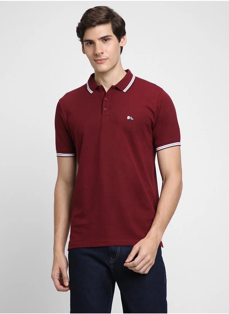 Dennis Lingo Maroon Regular Fit T-shirt for Men - 100% Cotton, Solid, Polo Collar, Polo Neck, Half Sleeves, Casual,