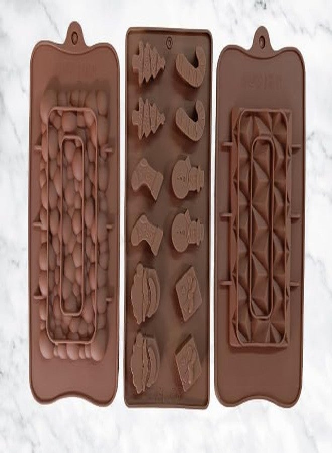 MASOOM NX Bakeware Silicon Set of 3 Chocolate Mould / 3 Assorted Slab Mould Combo (101-103-114) Bubbly Bar, Pyramid Bar & Christmas Designs - Image 1