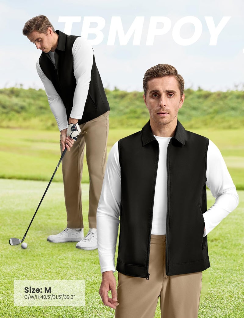 TBMPOY Men's Vest Casual Lightweight Thin Utility 3 Zip Pockets Stylish Sleeveless Jackets Summer Fall Golf Travel Business Outerwear Black L - Image 3