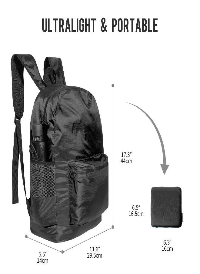 pack all - All 20L Lightweight Packable Backpack, Water Resistant Foldable Backpack, Travel Hiking Daypack With Waterproof Zippers (Black) - Image 1