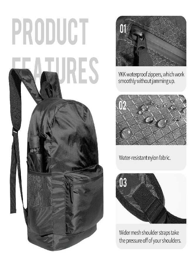 pack all - All 20L Lightweight Packable Backpack, Water Resistant Foldable Backpack, Travel Hiking Daypack With Waterproof Zippers (Black) - Image 1