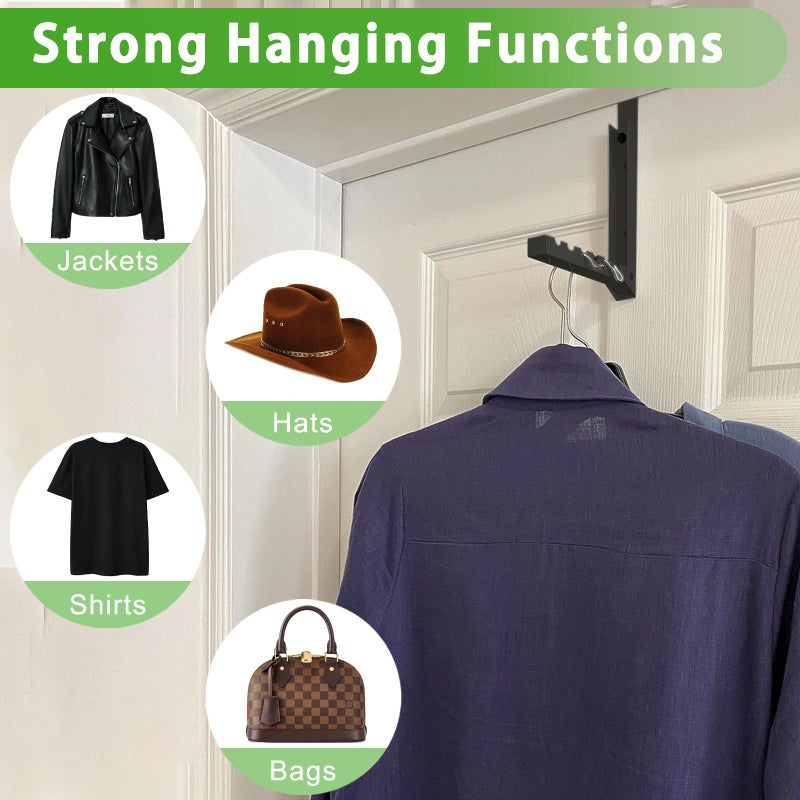 IRONDIY 2 Pcs Over The Door Hooks Hanger,Over The Door Organizer Racks, Collapsible Folding Over Door Clothes Drying Laundry Hooks for Hanging Clothes,Over Door Storage Hangers for Bedroom Bathroom (Black) - Image 4