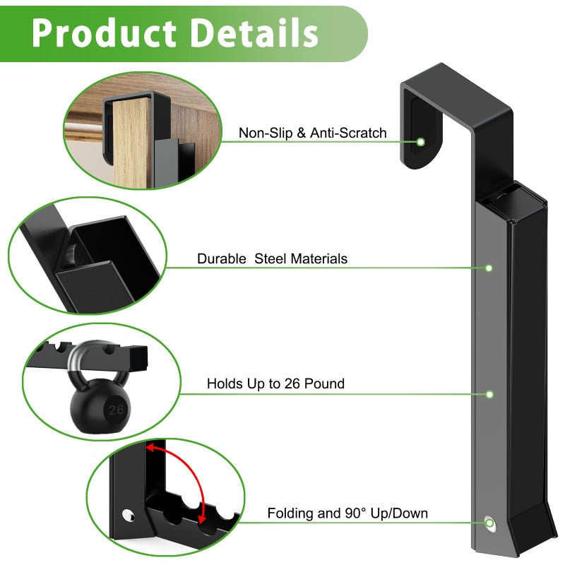 IRONDIY 2 Pcs Over The Door Hooks Hanger,Over The Door Organizer Racks, Collapsible Folding Over Door Clothes Drying Laundry Hooks for Hanging Clothes,Over Door Storage Hangers for Bedroom Bathroom (Black) - Image 3
