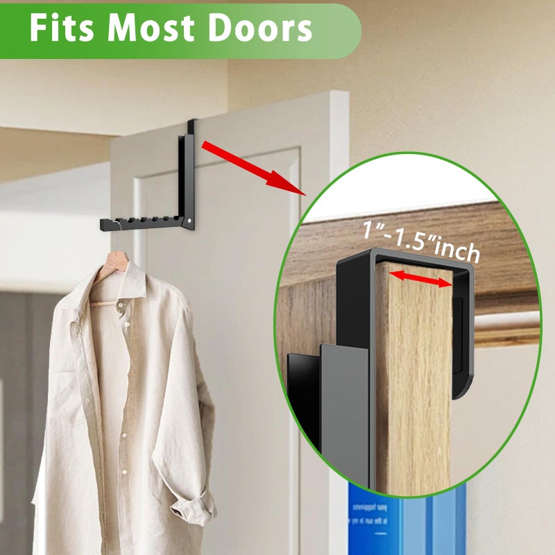 IRONDIY 2 Pcs Over The Door Hooks Hanger,Over The Door Organizer Racks, Collapsible Folding Over Door Clothes Drying Laundry Hooks for Hanging Clothes,Over Door Storage Hangers for Bedroom Bathroom (Black) - Image 5