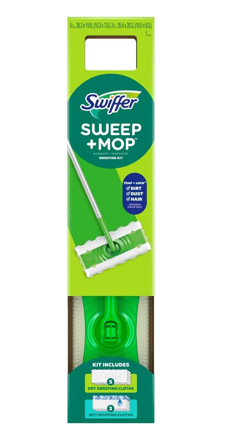 طقم تنظيف الأرضيات سويفر Sweep + Mop مع عصا | يشمل 5 مناديل تنظيف جافة و3 مناديل مبللة | تقنية Trap + Lock لإزالة الغبار والأوساخ والشعر لجميع أنواع الأرضيات - Image 2