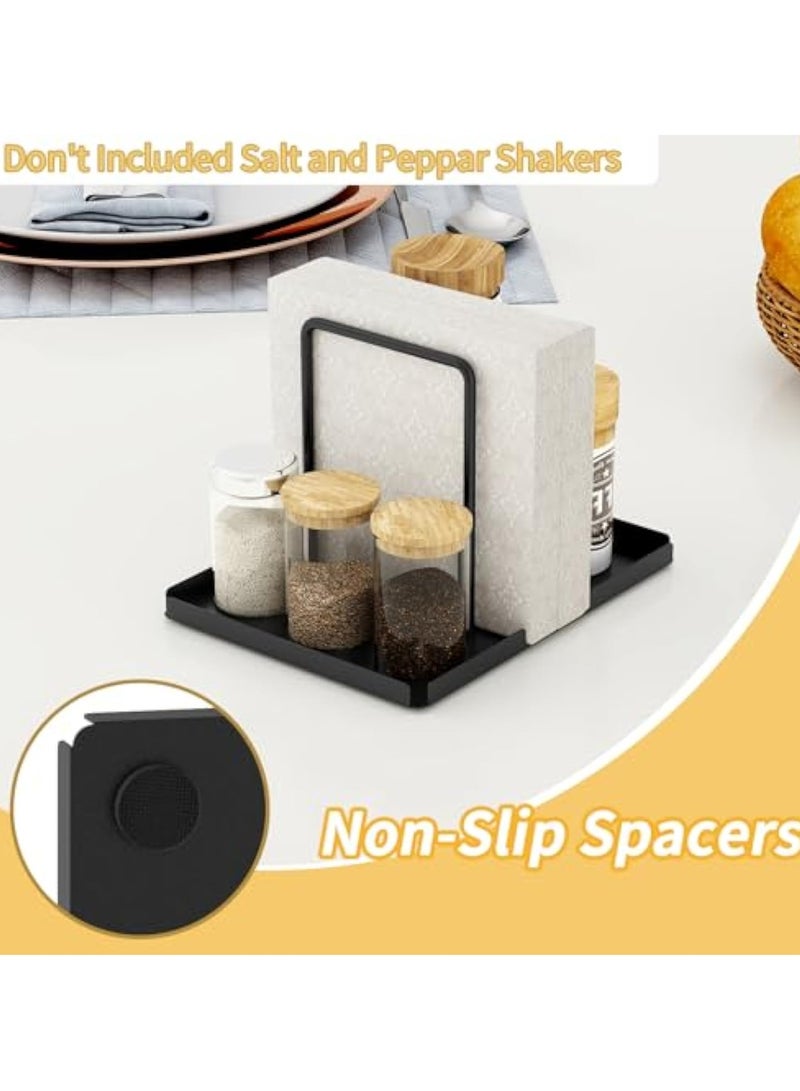 Captaintech Napkin Holder, Metal Napkin Holder for Table with Salt and Pepper Shakers Caddy, Napkin Storage Dispenser for Kitchen Dinner Table and Picnic Decors, Black - Image 3