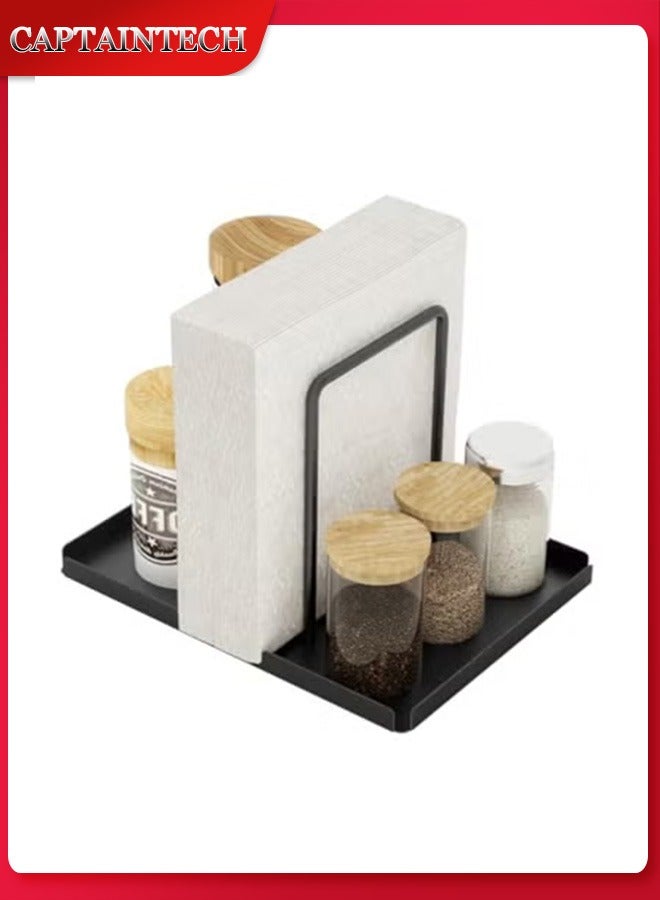 Captaintech Napkin Holder, Metal Napkin Holder for Table with Salt and Pepper Shakers Caddy, Napkin Storage Dispenser for Kitchen Dinner Table and Picnic Decors, Black - Image 1