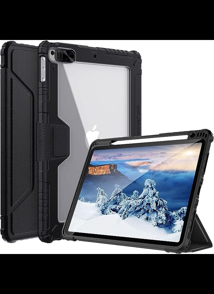 IAF Case for iPad 8th/7th Generation 10.2 inch 2020/2019, [Slide Camera Cover, Built-in Pencil Holder] PU Leather Smart Protective Stand Cover with Auto Sleep, Black 