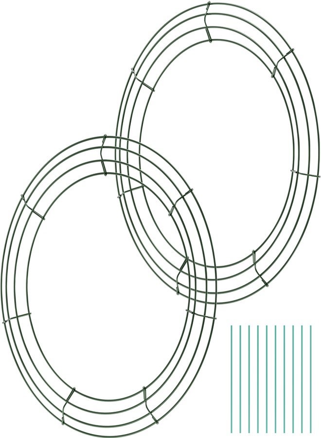 Upstout Pack of 2 Wire Wreath Frame (14 Inch) - Round Metal Wreath Form for Crafts & Floral Decorations on Weddings Christmas Home Party Celebrations, Dark Green - Image 1