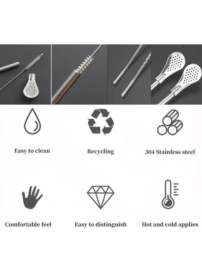 2 Pieces Straws with Filter Spoon Stainless Steel Straw Set Juice Spoon Yerba Mate Tea Coffee Cocktail Mixer Spoon with 1 Cleaning Brushes - Image 4