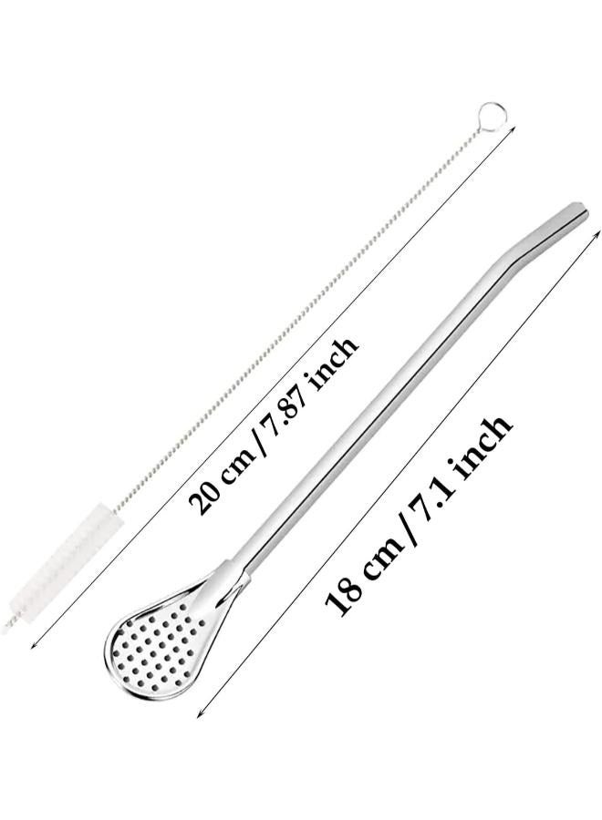 2 Pieces Straws with Filter Spoon Stainless Steel Straw Set Juice Spoon Yerba Mate Tea Coffee Cocktail Mixer Spoon with 1 Cleaning Brushes - Image 2
