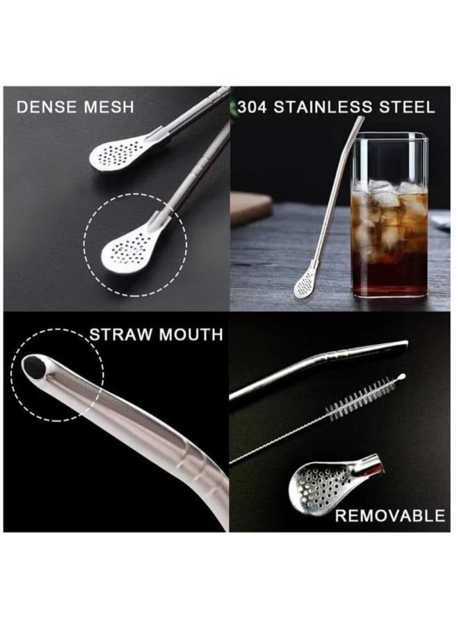 2 Pieces Straws with Filter Spoon Stainless Steel Straw Set Juice Spoon Yerba Mate Tea Coffee Cocktail Mixer Spoon with 1 Cleaning Brushes - Image 3