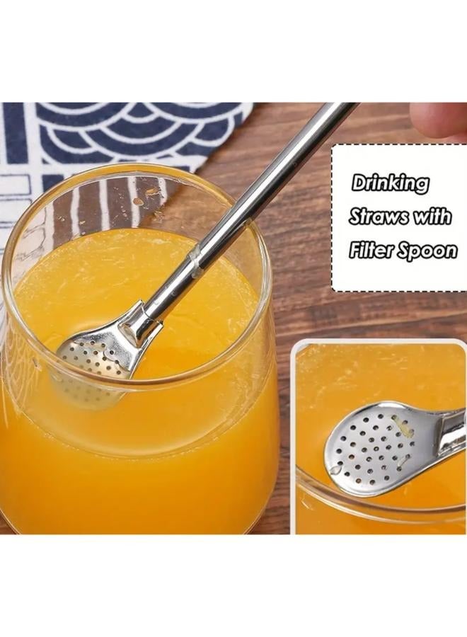 2 Pieces Straws with Filter Spoon Stainless Steel Straw Set Juice Spoon Yerba Mate Tea Coffee Cocktail Mixer Spoon with 1 Cleaning Brushes - Image 5