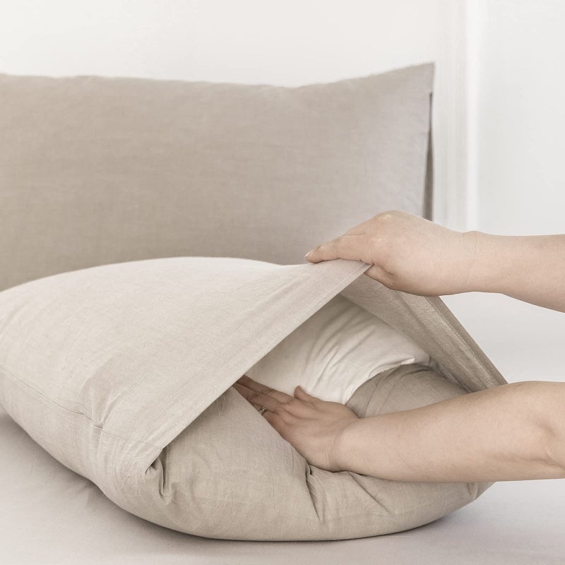 MooMee Bedding Pillowcases Pack of 2 100% Washed Cotton Linen Like Textured Breathable Durable Soft Comfy (Tannish Linen Grey  Standard) - Image 4