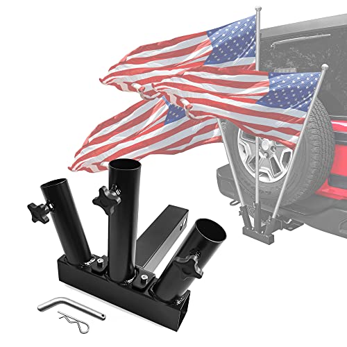 KAIRAY Hitch Mount 3 Flag Pole Holder Three-Headed flagpole Universal for Standard 2 inch Receiver fit for Truck SUV RV Pickup - Image 1