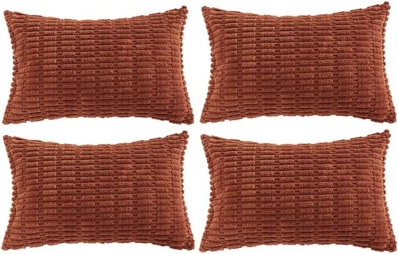 Fancy Homi فانسي هومي 4 عبوات أغطية وسائد زخرفية بلون حكيم أخضر مقاس 26x26 بوصة لغرفة المعيشة والأريكة والسرير، ديكور منزلي ريفي بوهو، وسادة مخملية ناعمة فاخرة من الكوردروي المخطط مربعة مقاس 66x66 سم - Image 1