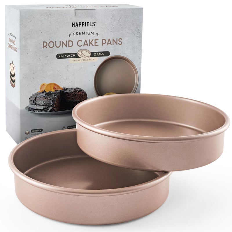 Happiels Non Toxic Nonstick 9 Inch Round Cake Pans Set Of 2 | Quality Non Stick 9 Inches Layer Circle Cake Pan 2 Inches Deep | Best 9In Baking Pan Pfoa  Bpa Free Nontoxic | 9Inch 9Inches Cake Pans Set - Image 1