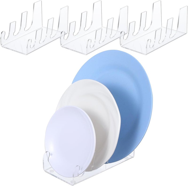 AojSup 4 Pcs 3 Tier Plate Dinnerware Display Stand Acrylic Clear Plate Stand China Platters Holder Setting Racks for Display Pictures or Plate, Kitchenware, Home Office Supplies Festival Party Decoration - Image 1