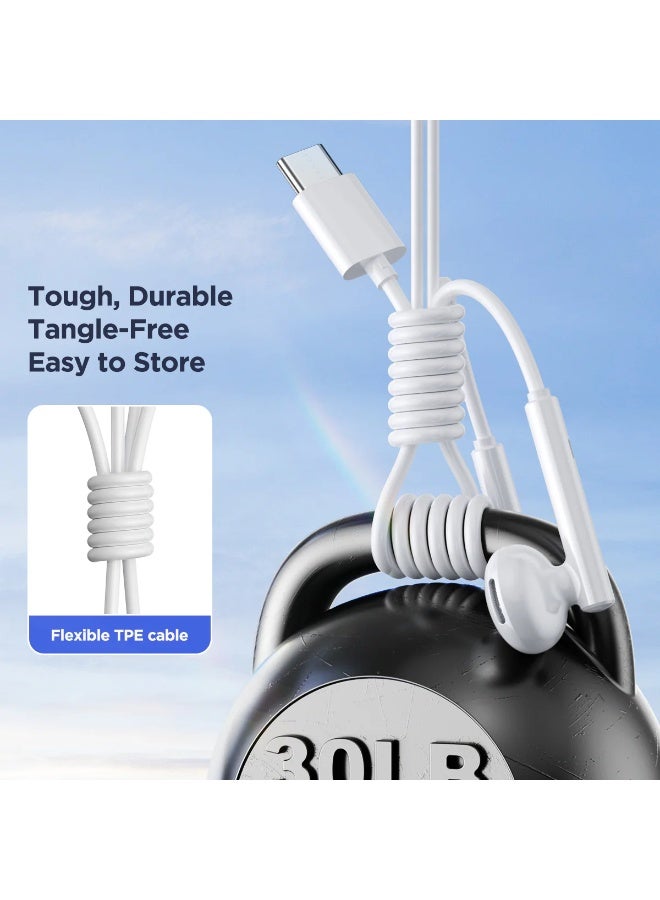 Joyroom JR-EC05 Type-C Series Half In-Ear Wired Earphones 🎧 (Pure Sound | Comfortable Fit | 1.2M) - White - Image 4