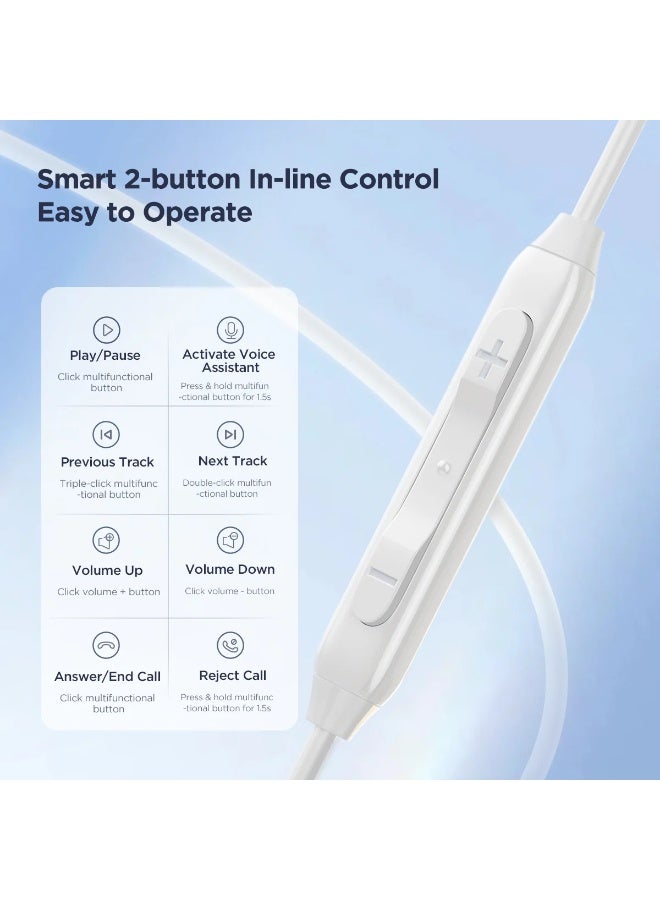 Joyroom JR-EC05 Type-C Series Half In-Ear Wired Earphones 🎧 (Pure Sound | Comfortable Fit | 1.2M) - White - Image 3