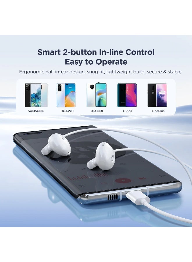 Joyroom JR-EC05 Type-C Series Half In-Ear Wired Earphones 🎧 (Pure Sound | Comfortable Fit | 1.2M) - White - Image 2
