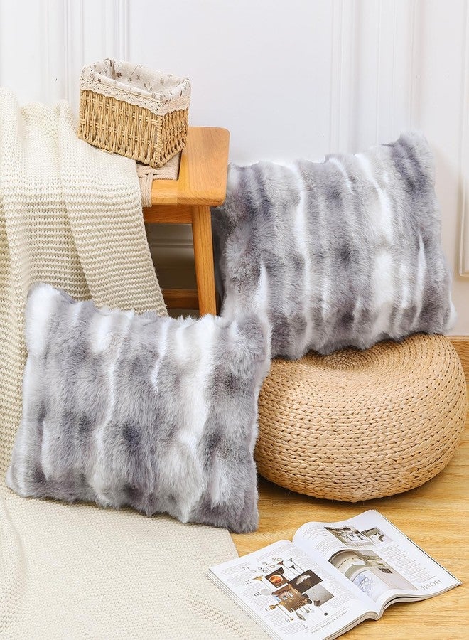 Madizz Pack of 2 Thick Plush Wool Throw Pillow Covers 12x20 Inch White Grey Soft Decorative Cushion Cover for Sofa Bedroom Pillow Shell - Image 2