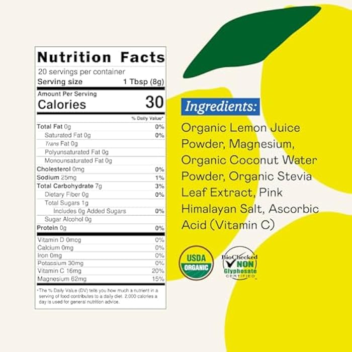 GOODONYA Organic Hydration Electrolyte Drink Mix, Certified Organic Hydration Powder, Non-GMO, Biochecked Glyphosate Free, Low Sugar, Lemonade Flavor, No Artificial Flavors, 20 Servings - Image 2